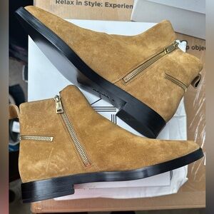 Kenzo luxury Flat Mustard Tan‎ Suede Ankle Boots with Zippers EU 41 US 11